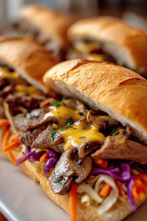Beef Mushroom Sandwiches with Quick Pickled Slaw