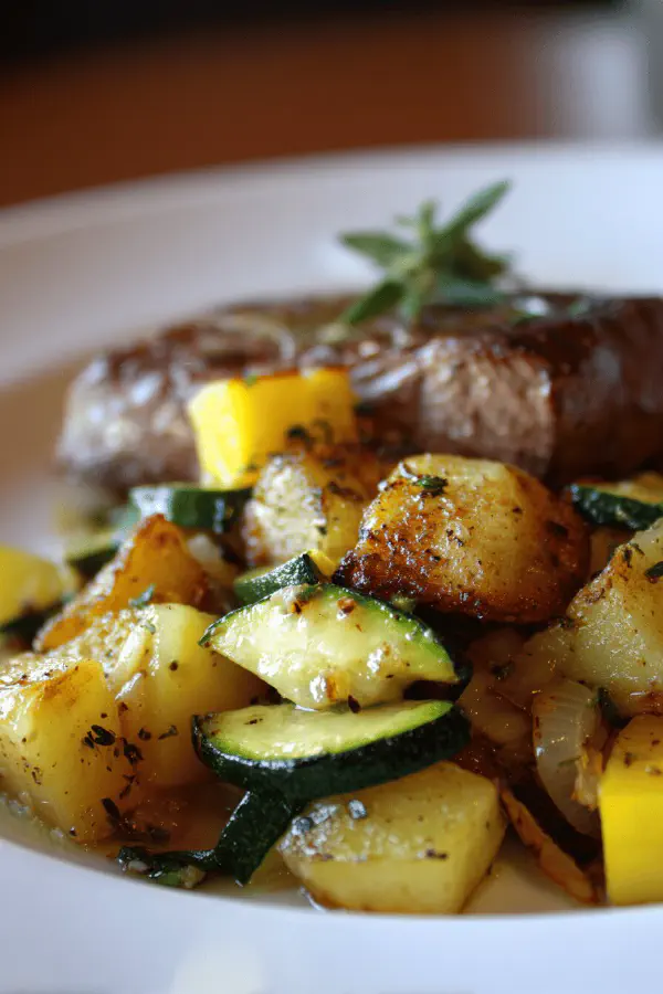 Beef Steak with Crispy Potato Zucchini