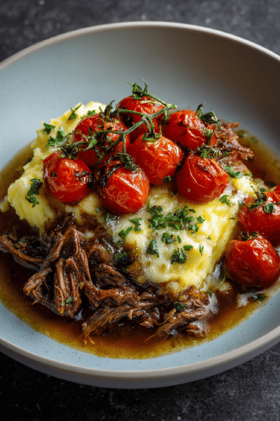 Braised Beef Parmentier with Oka