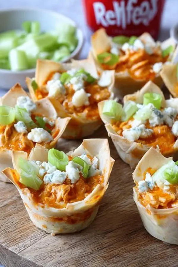 Buffalo Chicken Wonton Cups