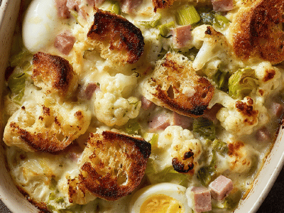 Cauliflower Ham Egg Gratin