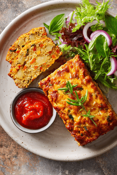 Cheesy Veggie Legume Loaf