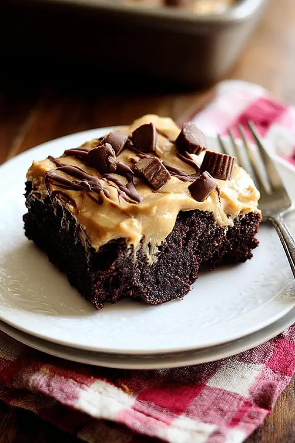 Chocolate Peanut Butter Poke Cake Deluxe