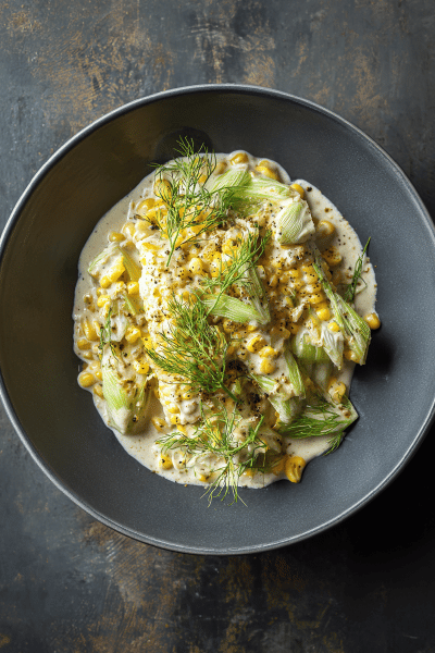Creamy Garlic Fennel Corn