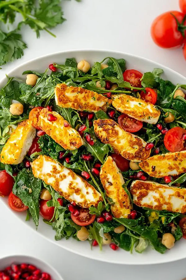 Crispy Halloumi Chickpea Salad