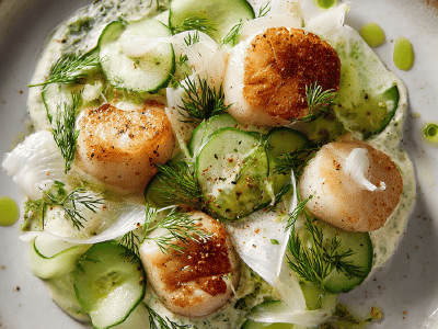 Dill Scallops with Pickled Cucumber