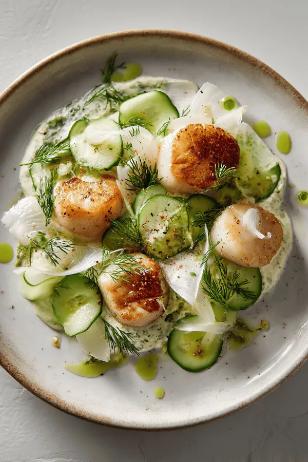 Dill Scallops with Pickled Cucumber