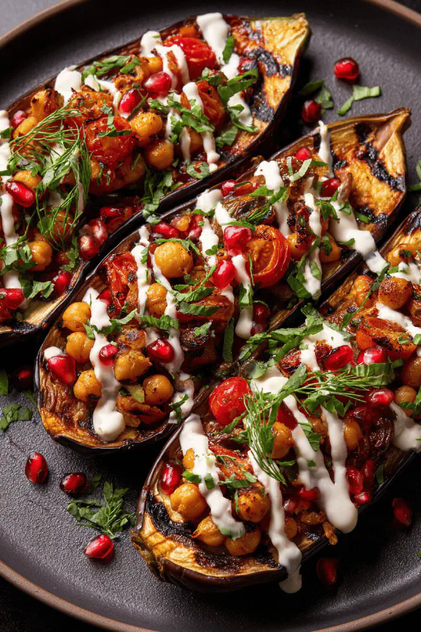 Grilled Chickpea Stuffed Eggplants