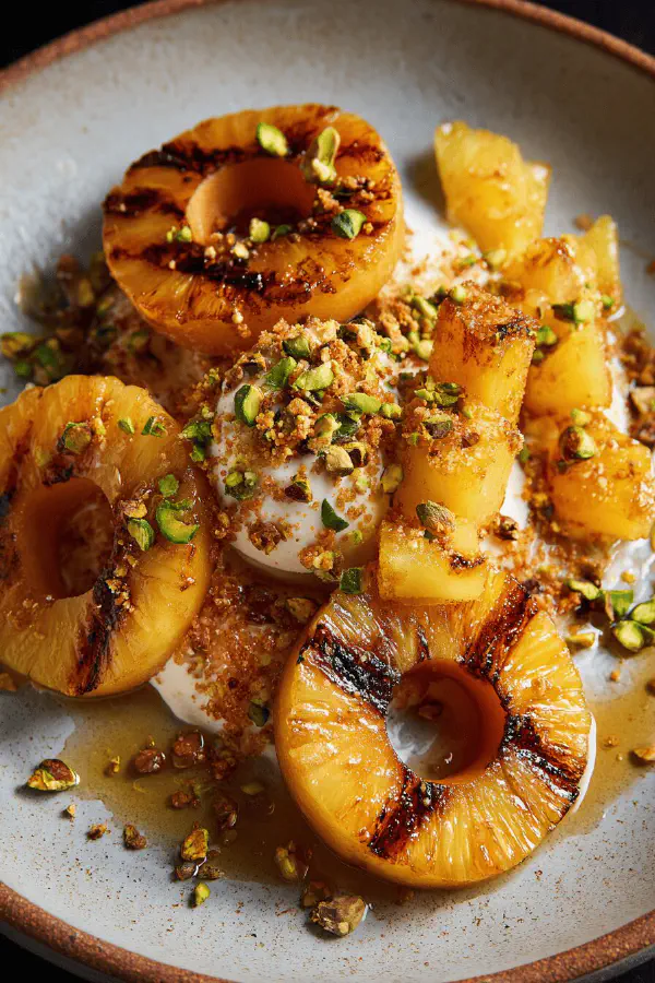 Grilled Pineapple and Donuts with Spiked Rum Syrup