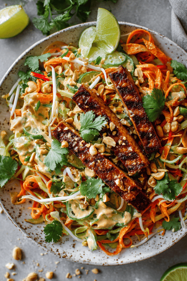 Grilled Tempeh Coconut Carrot Salad