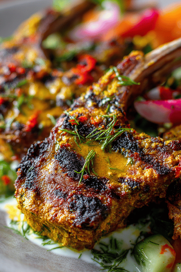 Lamb Chops with Curry and Melon Raitha