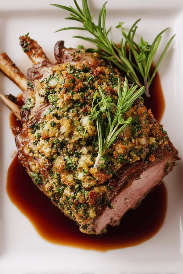 Lamb Leg with Herb Crust and Rosemary Jus