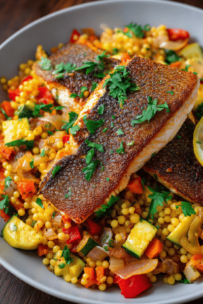 Pan-Seared Trout with Spiced Vegetable Couscous