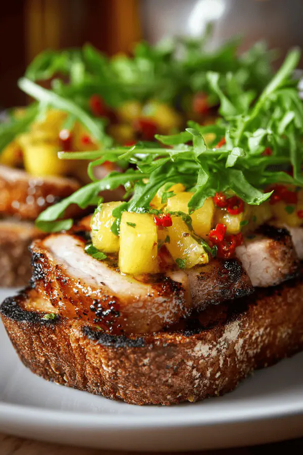 Pork loin tartines with pineapple chutney