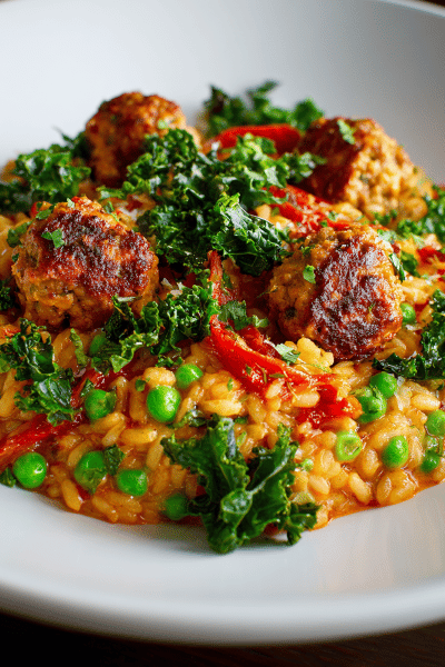 Pork Meatball Sweet Pea Risotto