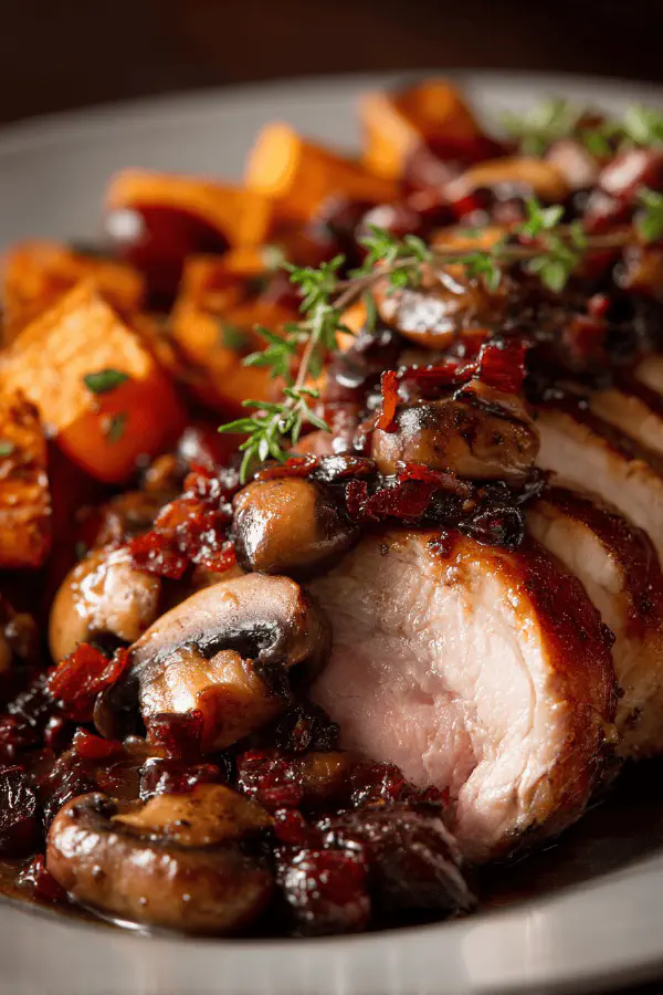 Pork Rack Squash with Mushroom-Cranberry Sauce