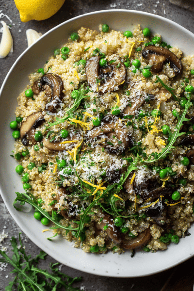 Quinoa Quinotto with Peas and Shiitakes