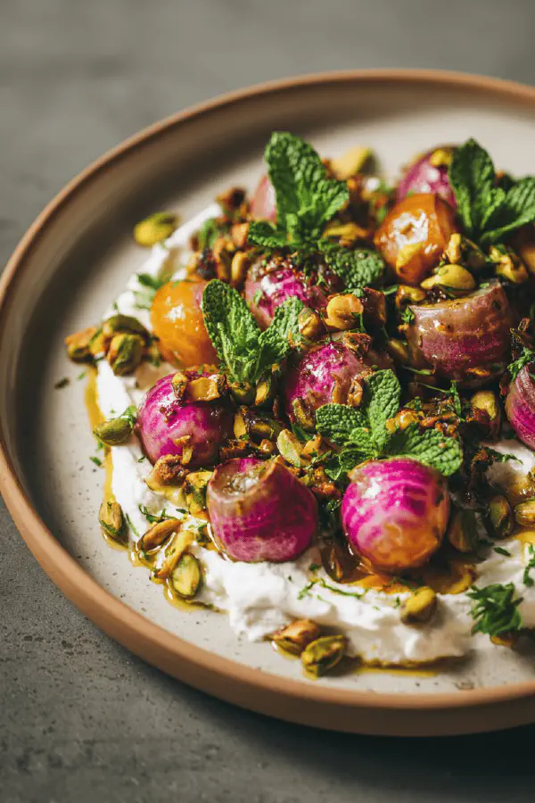 Roasted Rainbow Radishes Whipped Ricotta