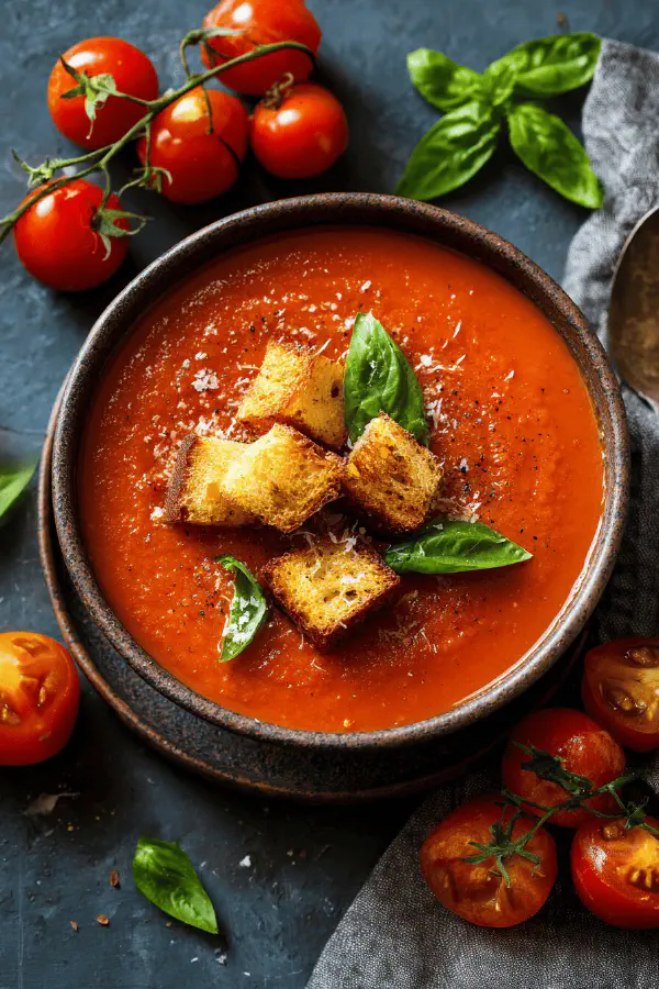 Roasted Tomato Soup with Croissant Croutons