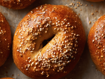 Sesame Bagels with Molasses Twist