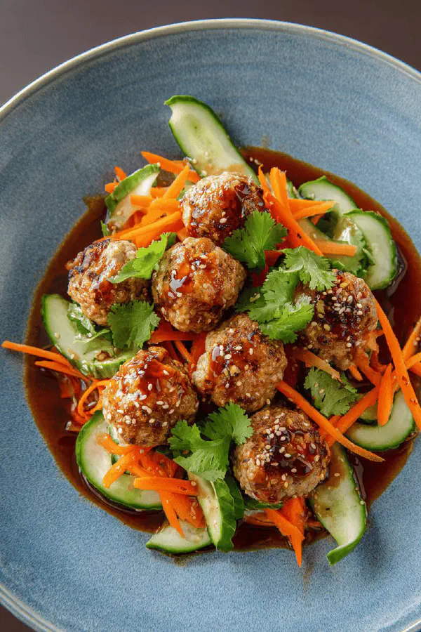 Sesame Pork Meatballs with Cucumber Salad