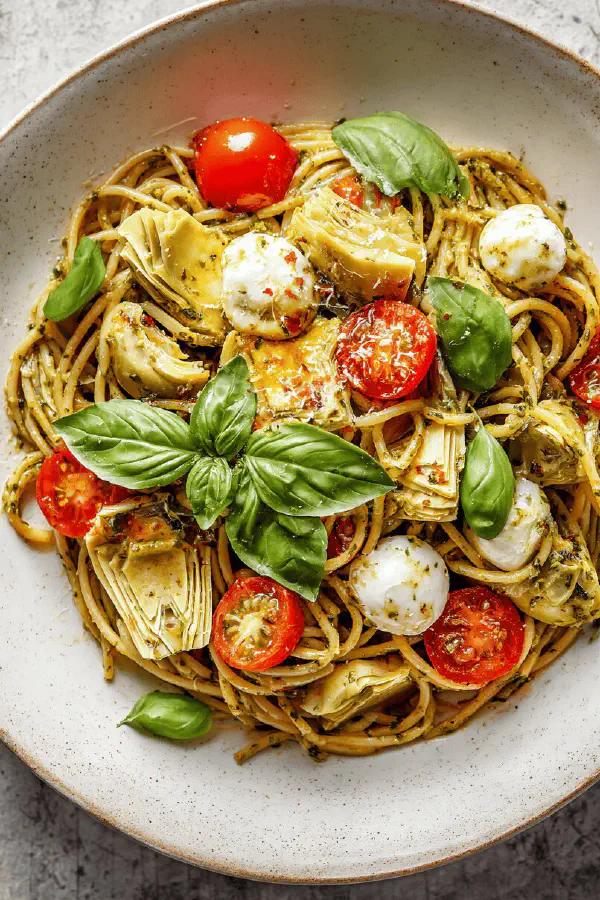 Spaghetti with Pesto Artichokes