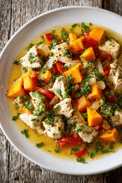 Turkey Stew with Sweet Potatoes and Peppers