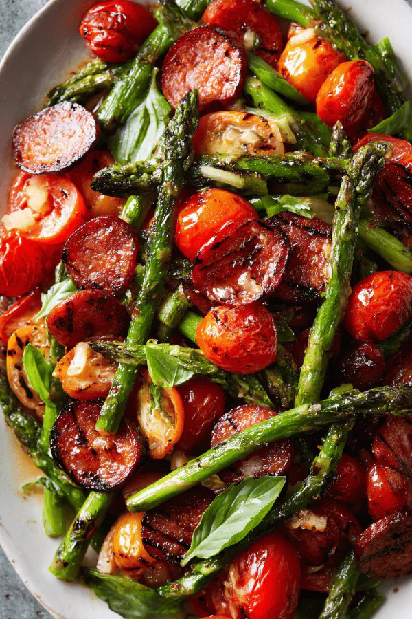Warm Asparagus Chorizo Salad